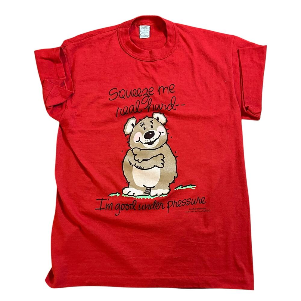 Vtg Shoebox Greetings Hallmark -Teddy Bear Hug Me Pressure Tee Mens Medium Cute